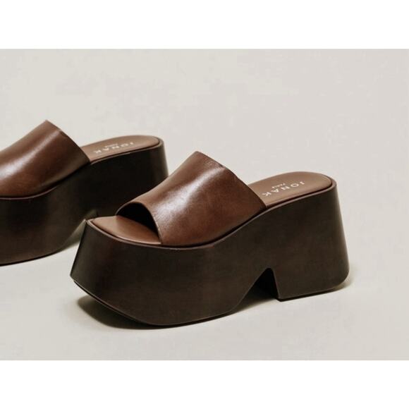 Jonak Shoes - NEW Jonak Paris Platform Wedge Mules Sandals •EU 38/ US 7• Brown Leather $275